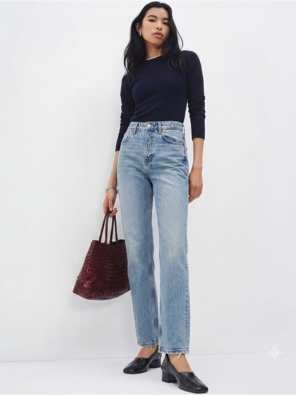 Reformation Cynthia $180 High-Rise Straight Jeans medium light wash